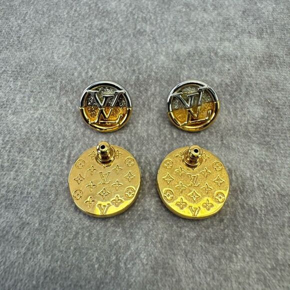 Louis Vuitton Gold and Silver L to V Stud Earrings - Picture 4 of 10